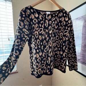 Chico's Studded Black and Tan Animal Print Sweater